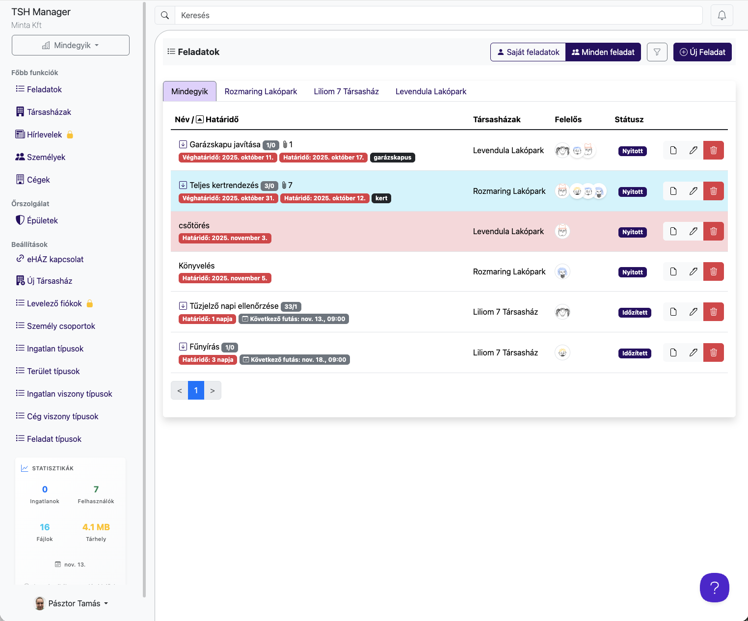 TSH Manager Feladatkezelés