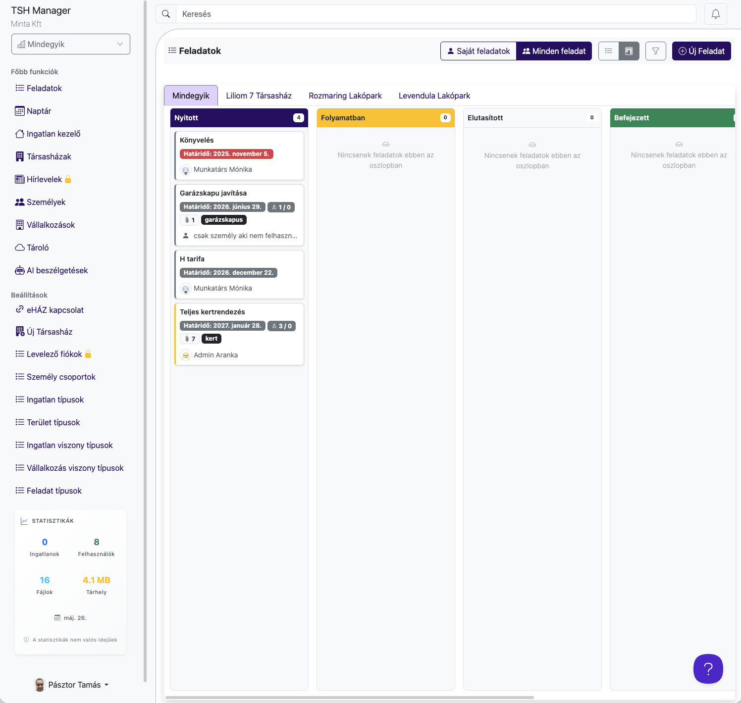 TSH Manager Feladatkezelés részletek